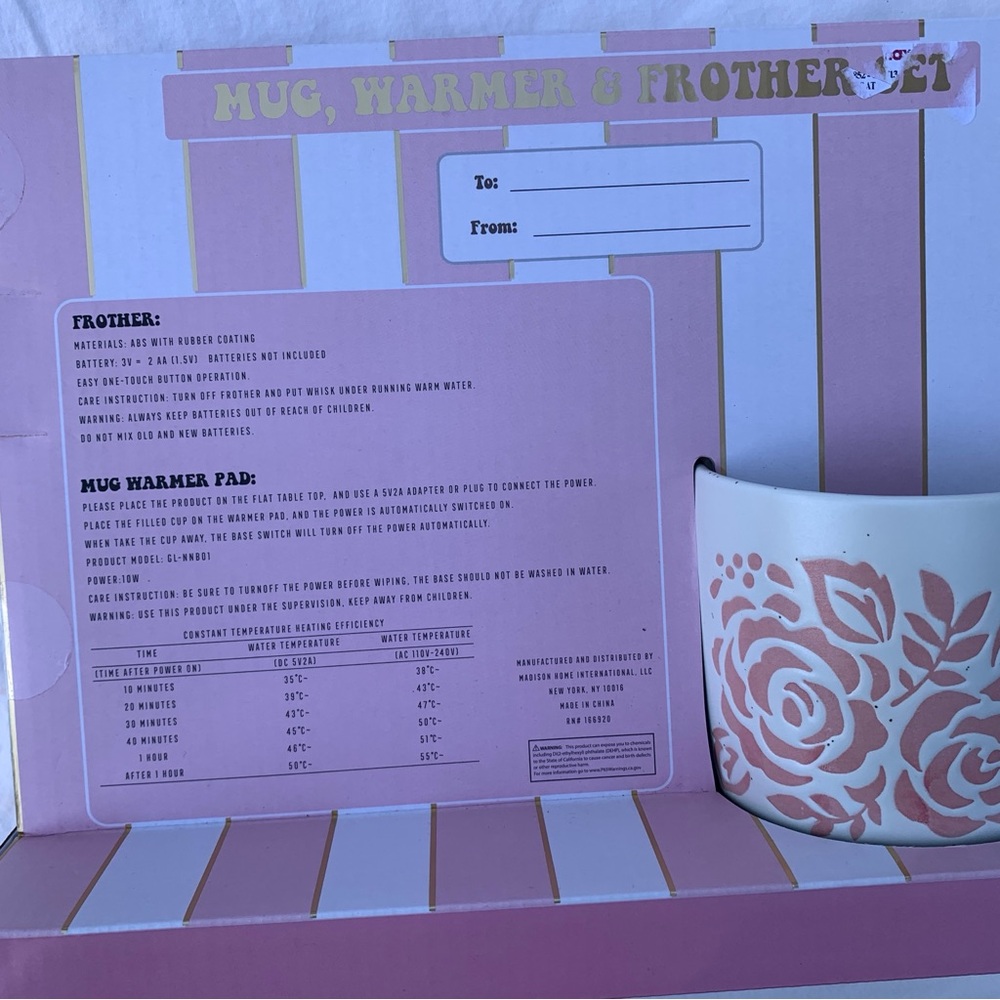 Pink Floral Mug Warmer & Frother Set